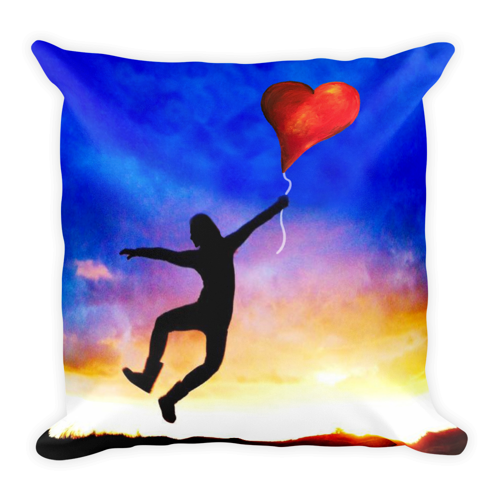 Flying with Love Heart Balloon Pillow